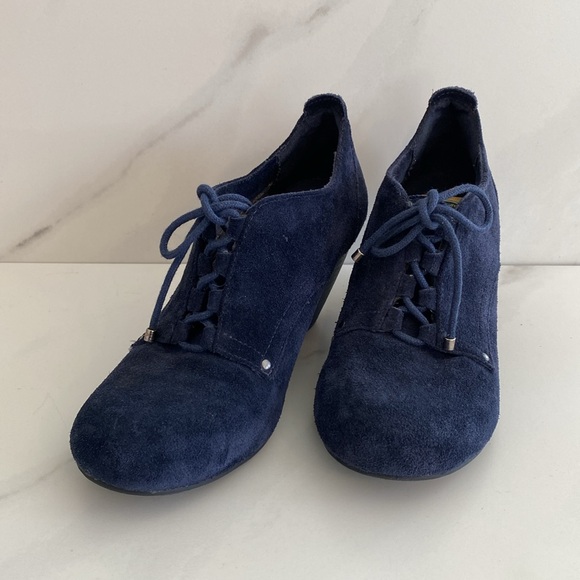 Dr Scholls Women Blue Leather Suede Lace Up Oxford-Like Healed Shoes - Booties - Picture 2 of 12
